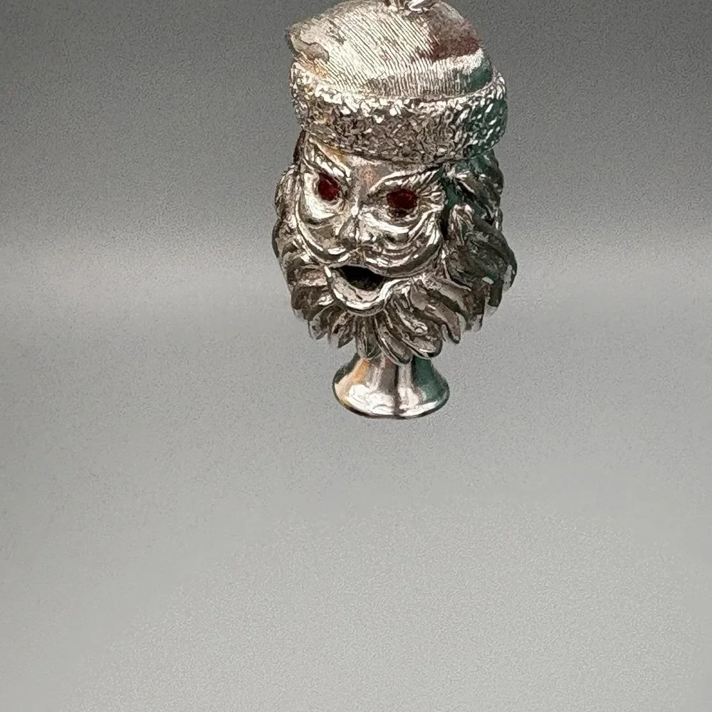 Rare Monet 1960s Charm Santa Claus Head Mechanical HAVE A MERRY Signed Christmas